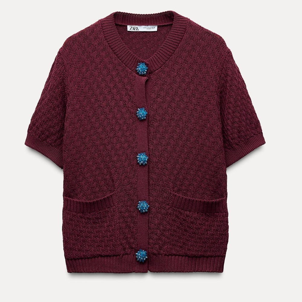 Zara Burgundy Cardigan with Jewel Buttons
